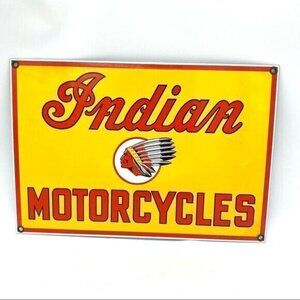 Vintage Indian Motorcycle Ande Rooney Porcelain Enameled Advertising Sign